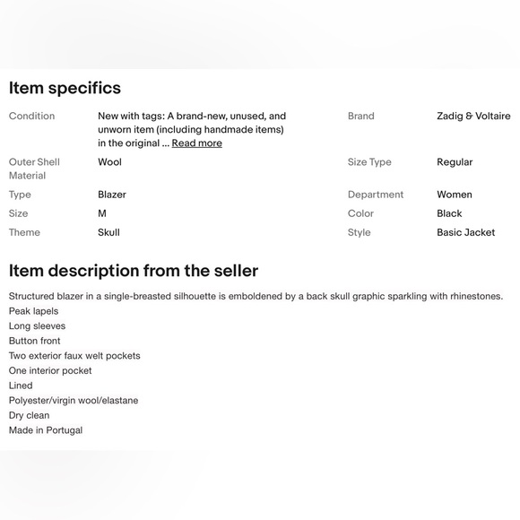 NWT 🏷 ZADIG & VOLTAIRE VEDY STRASS SKULL BLAZER IN BLACK SIZE 36 - Picture 2 of 12